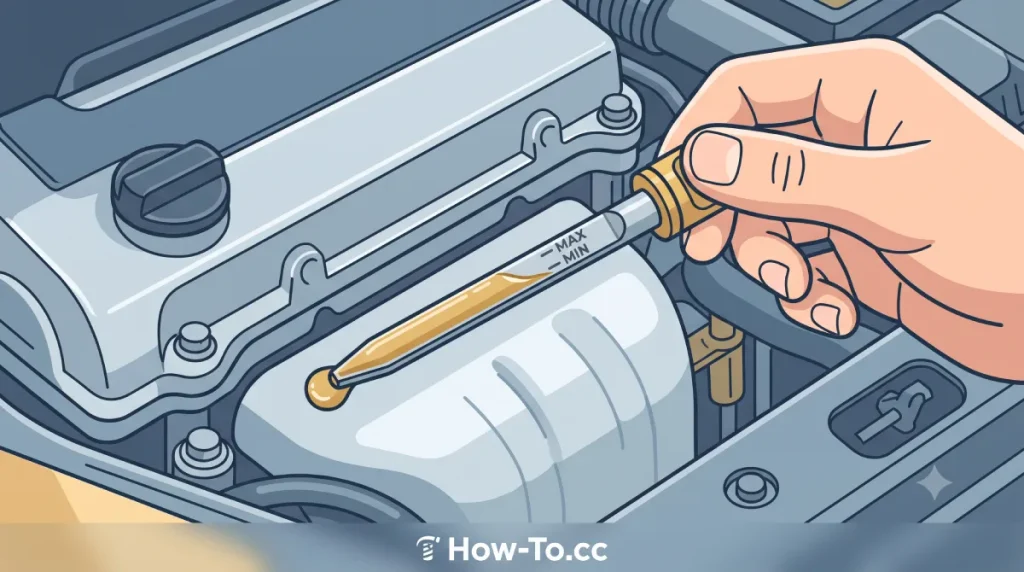 2D diagram showing how to read a car engine oil dipstick to ensure proper fluid levels