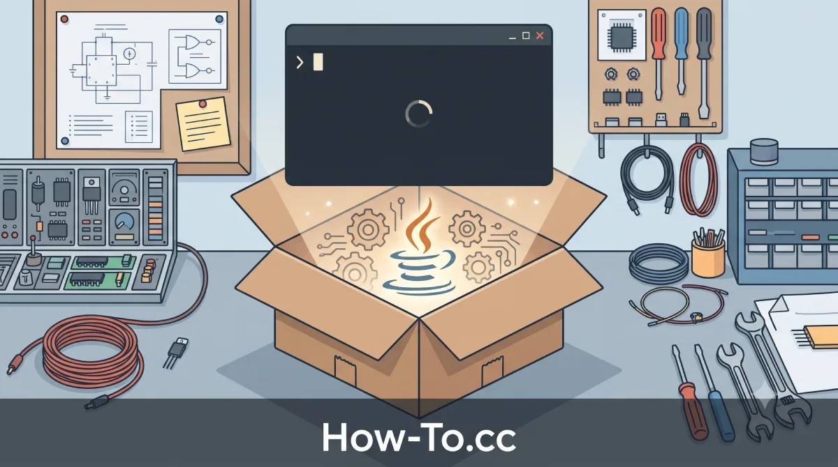 2D flat illustration representing the installation of a Java build tool on a Linux operating system