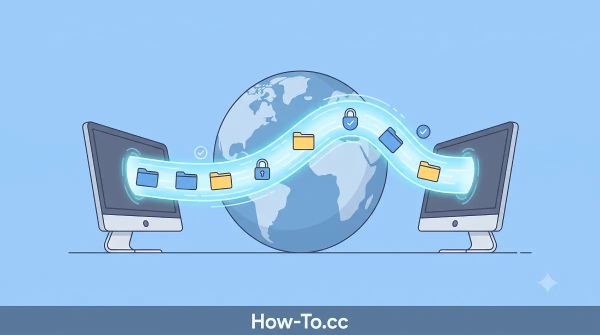 Secure SSH tunnel connecting two computers for safe file sharing